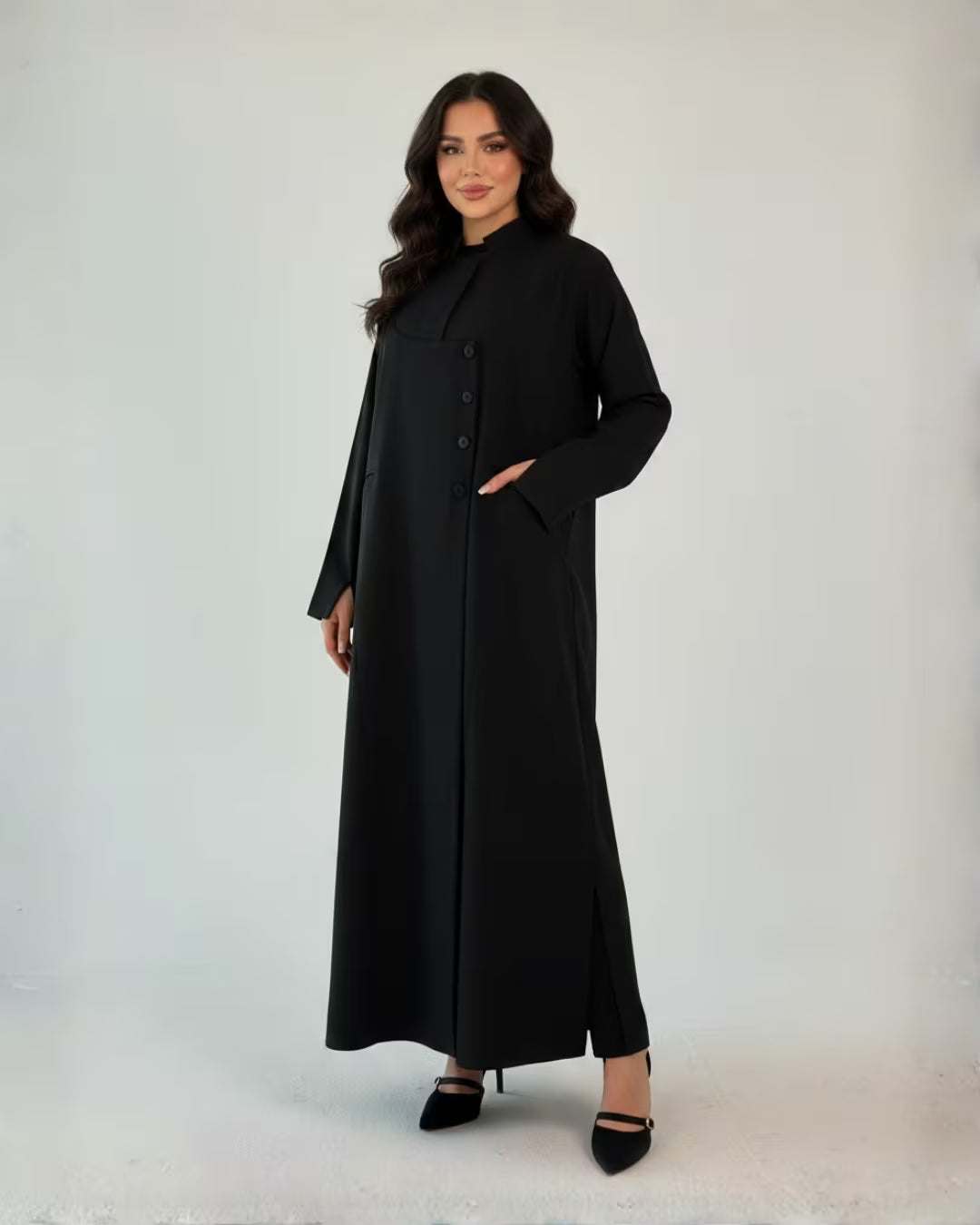 FEE Black Structured Button Abaya
