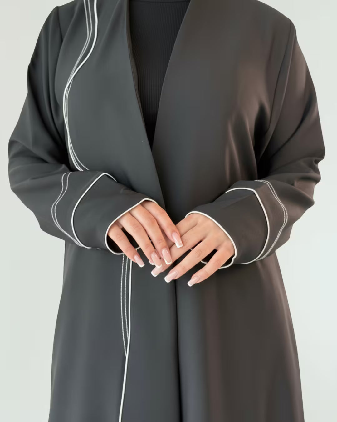 FEE Black Abaya with White Contrast Stitching