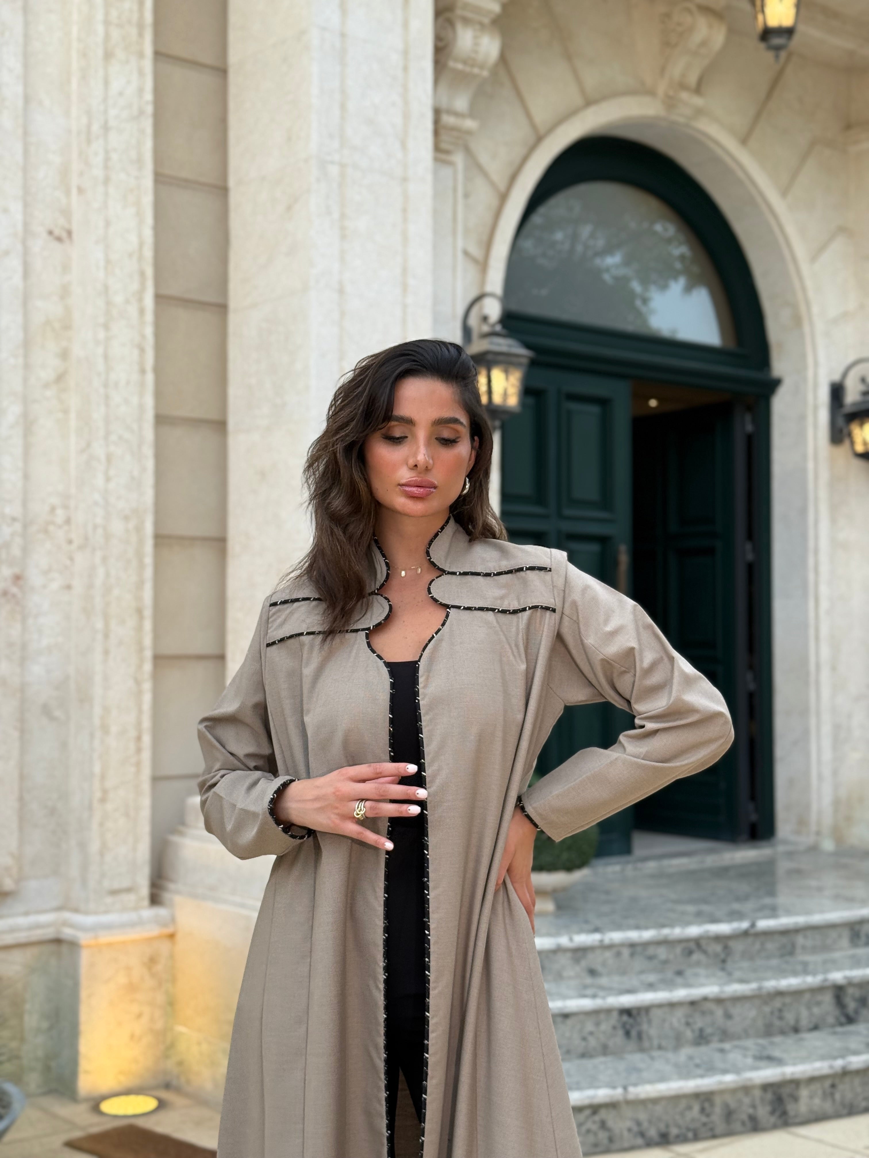 The Velora Collection.premium summer-weight fabric. Featuring sleek black contrast borders