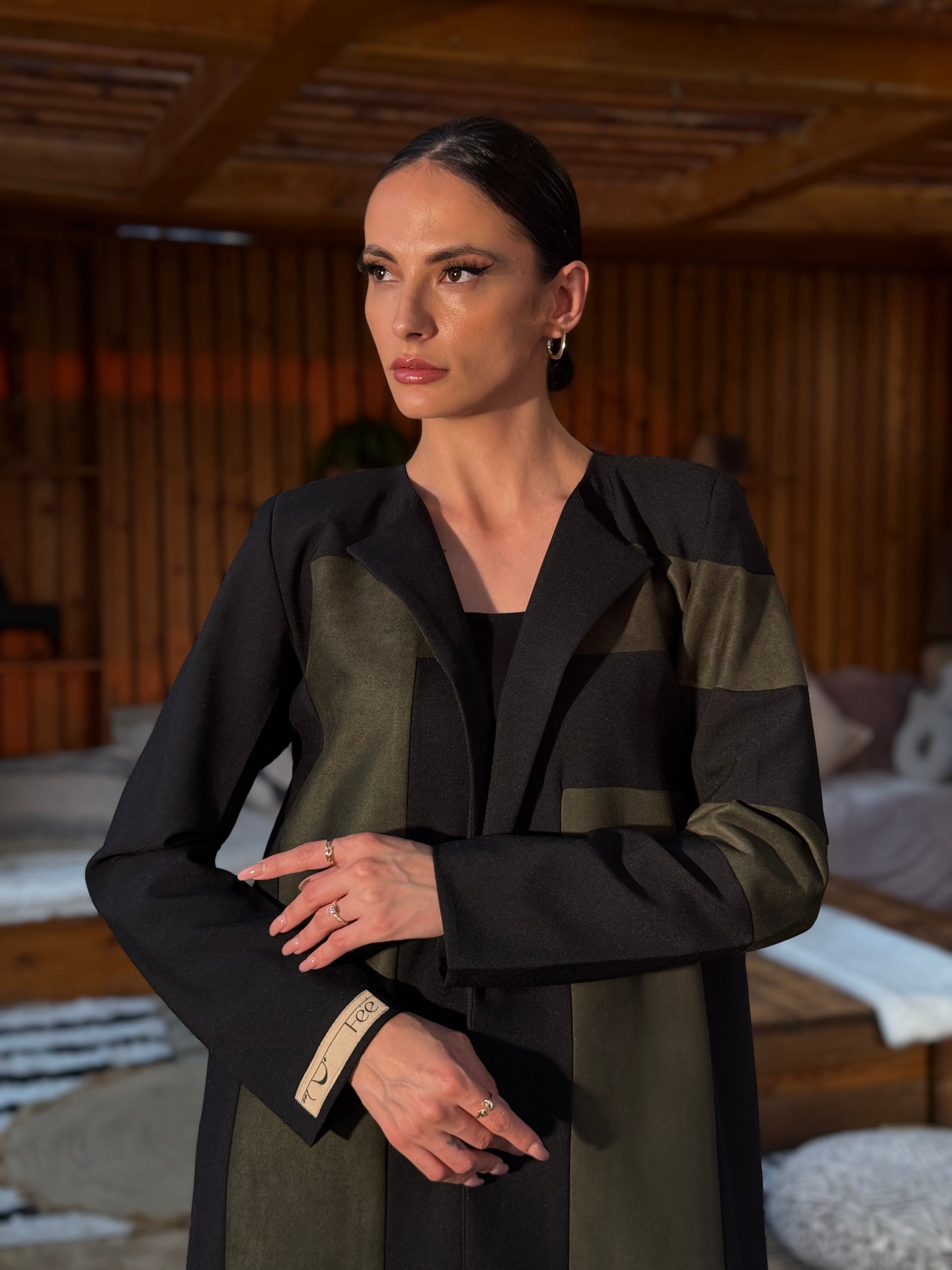 Fully lined blazer with padded shoulders, suede with heavy crepe