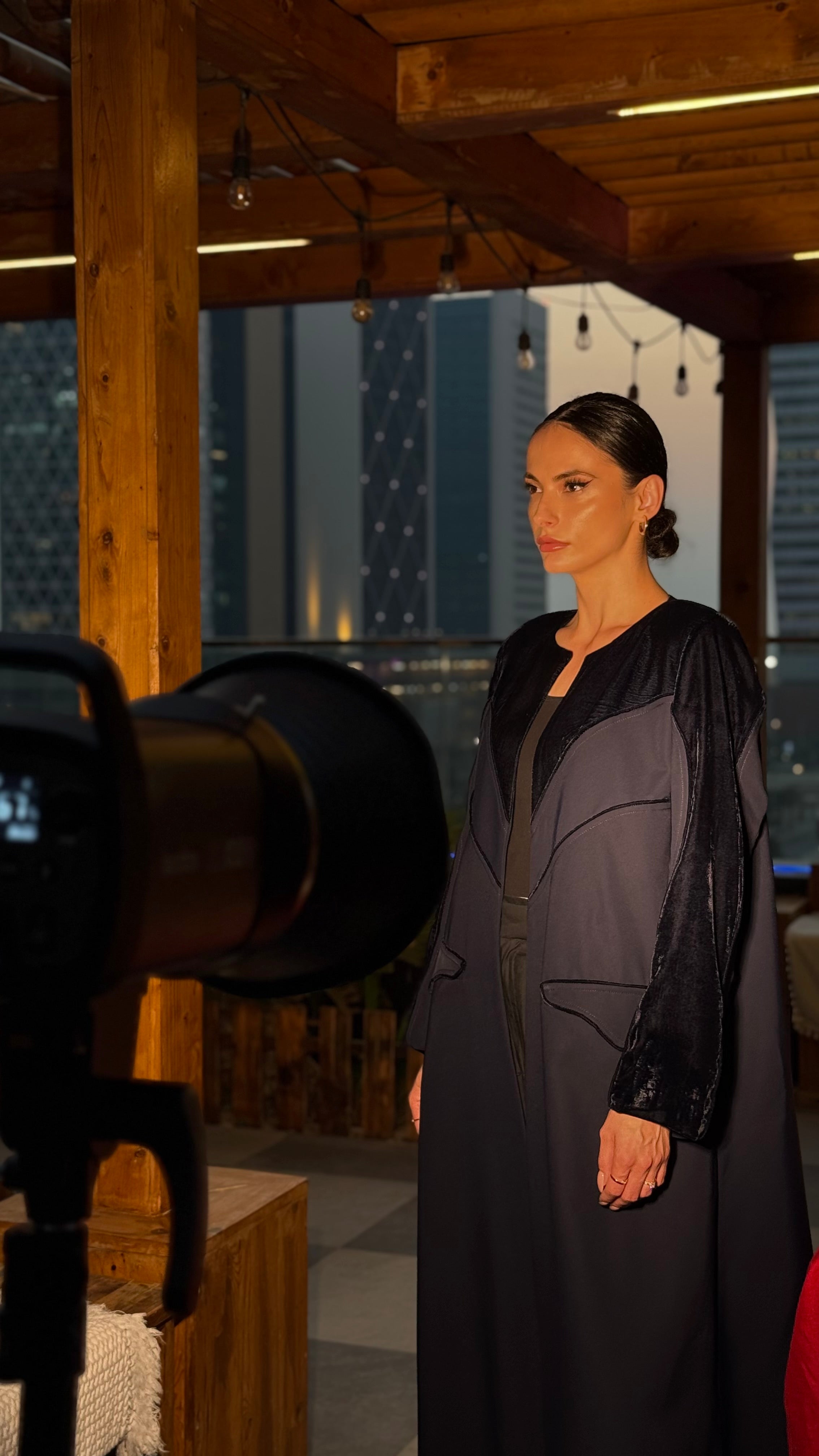 Fully padded blazer with shoulder pads, striped velvet with heavy crepe