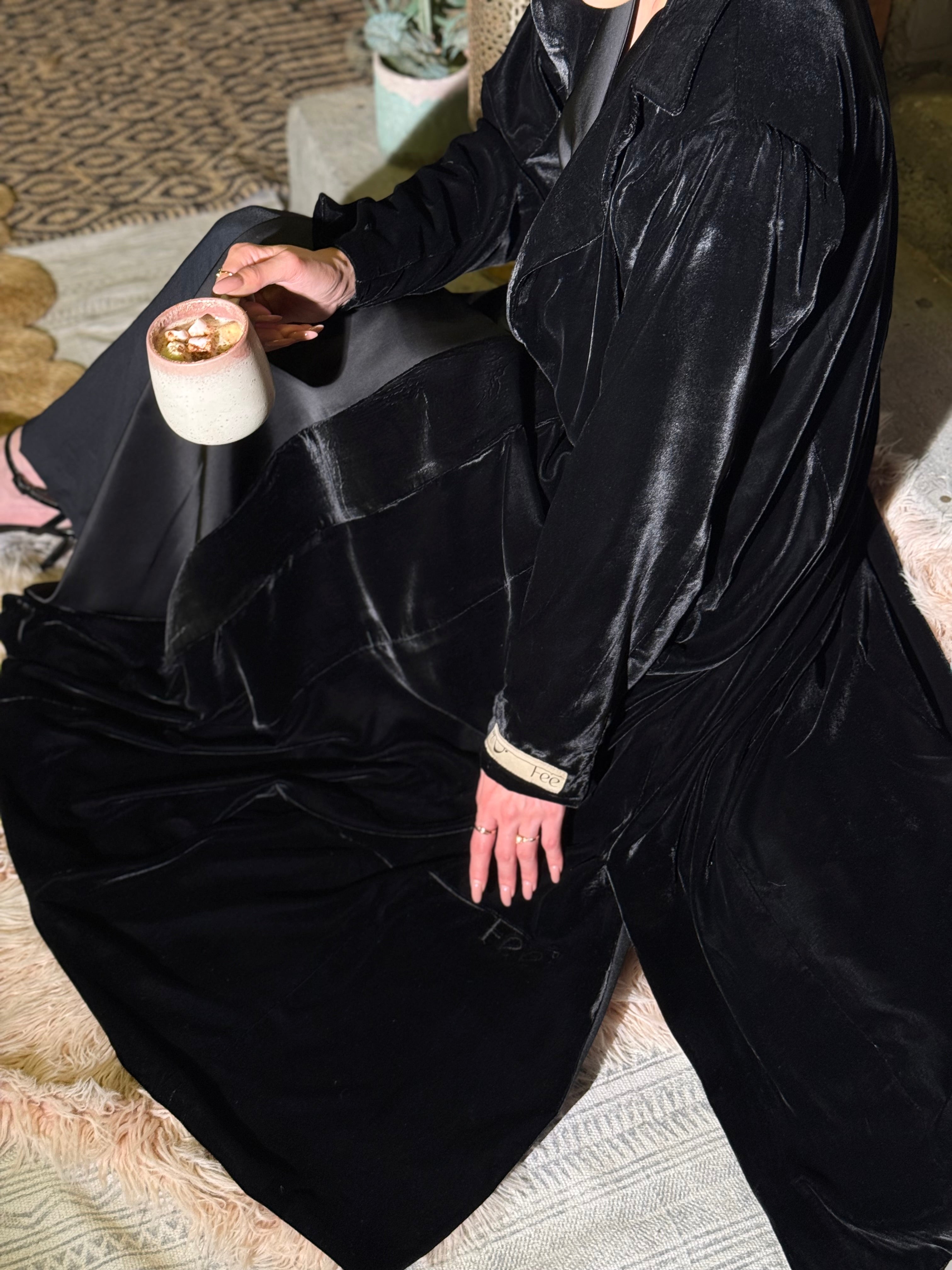 Fully lined blazer with padded shoulders, velvet with heavy crepe sheen