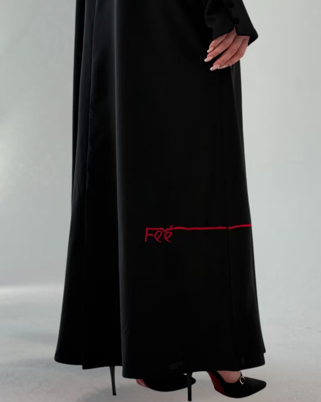 FEE Black Abaya with Red Accent Stitching
