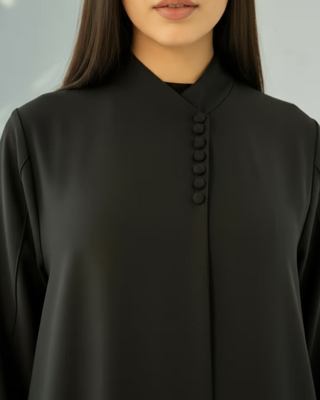 FEE Black Abaya with Red Accent Stitching