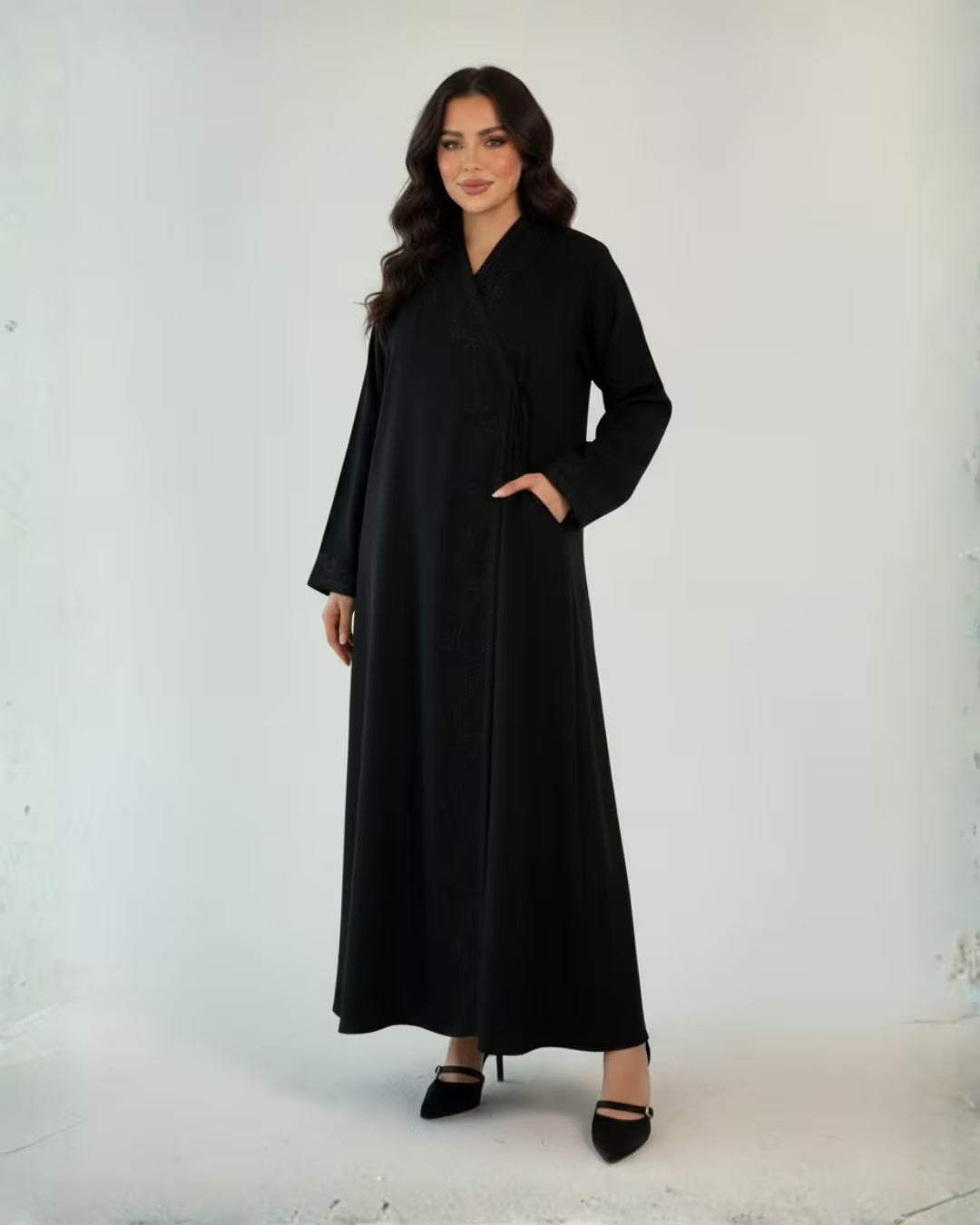 FEE Black Embroidered Side-Tie Abaya