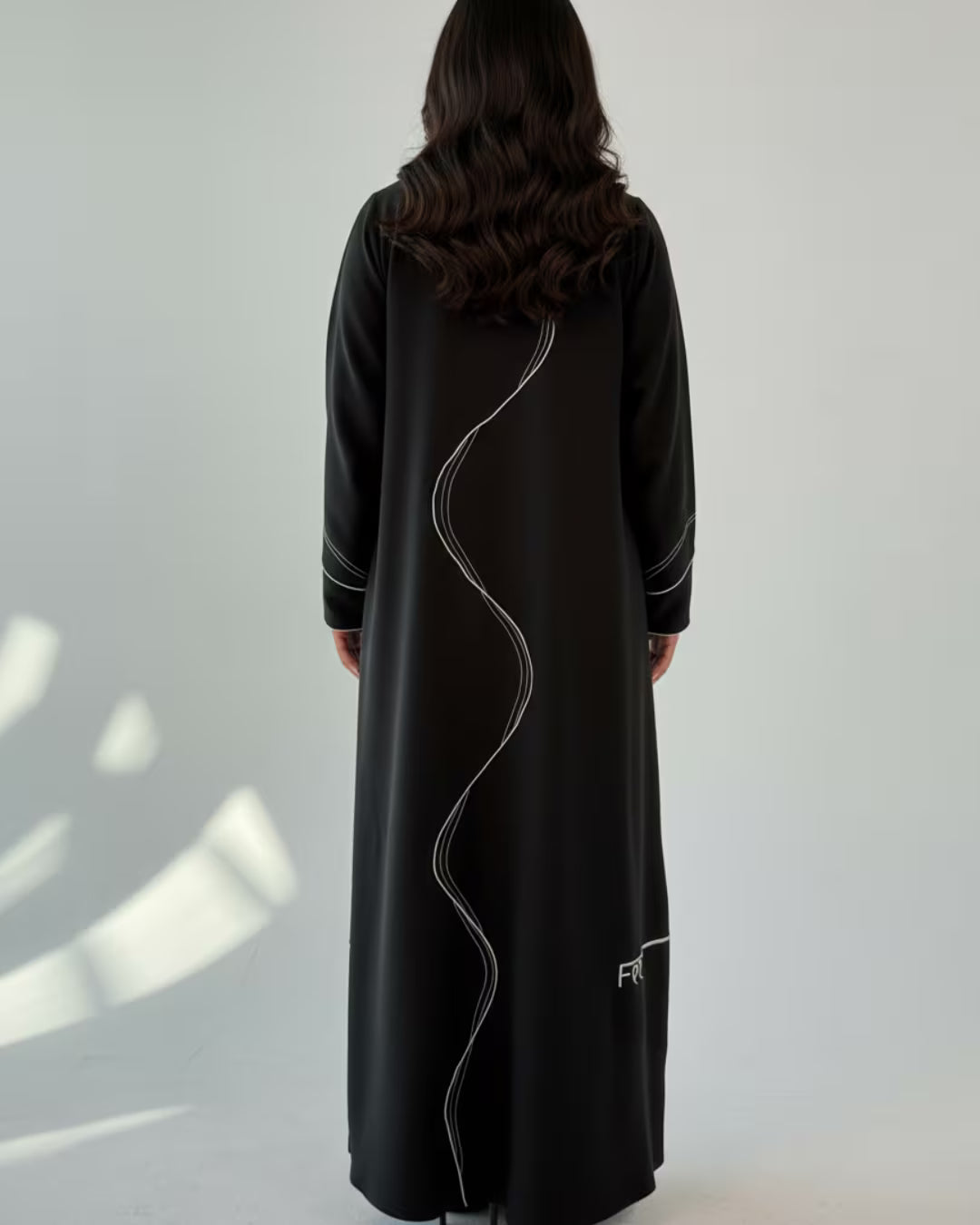FEE Black Abaya with White Contrast Stitching