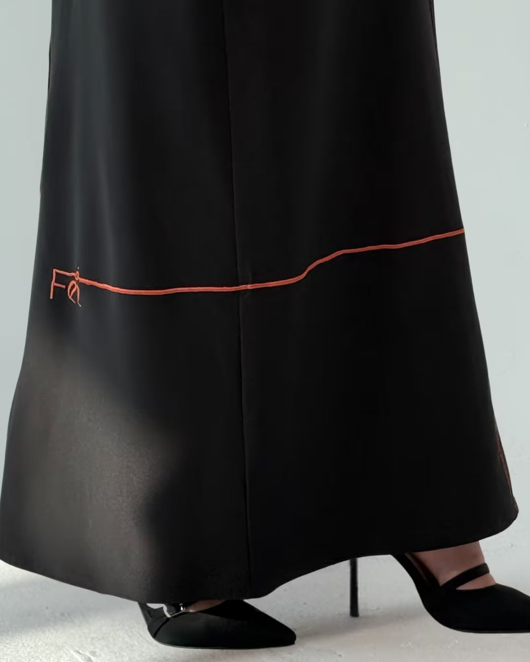 FEE Black Abaya with Orange Contrast Stitching