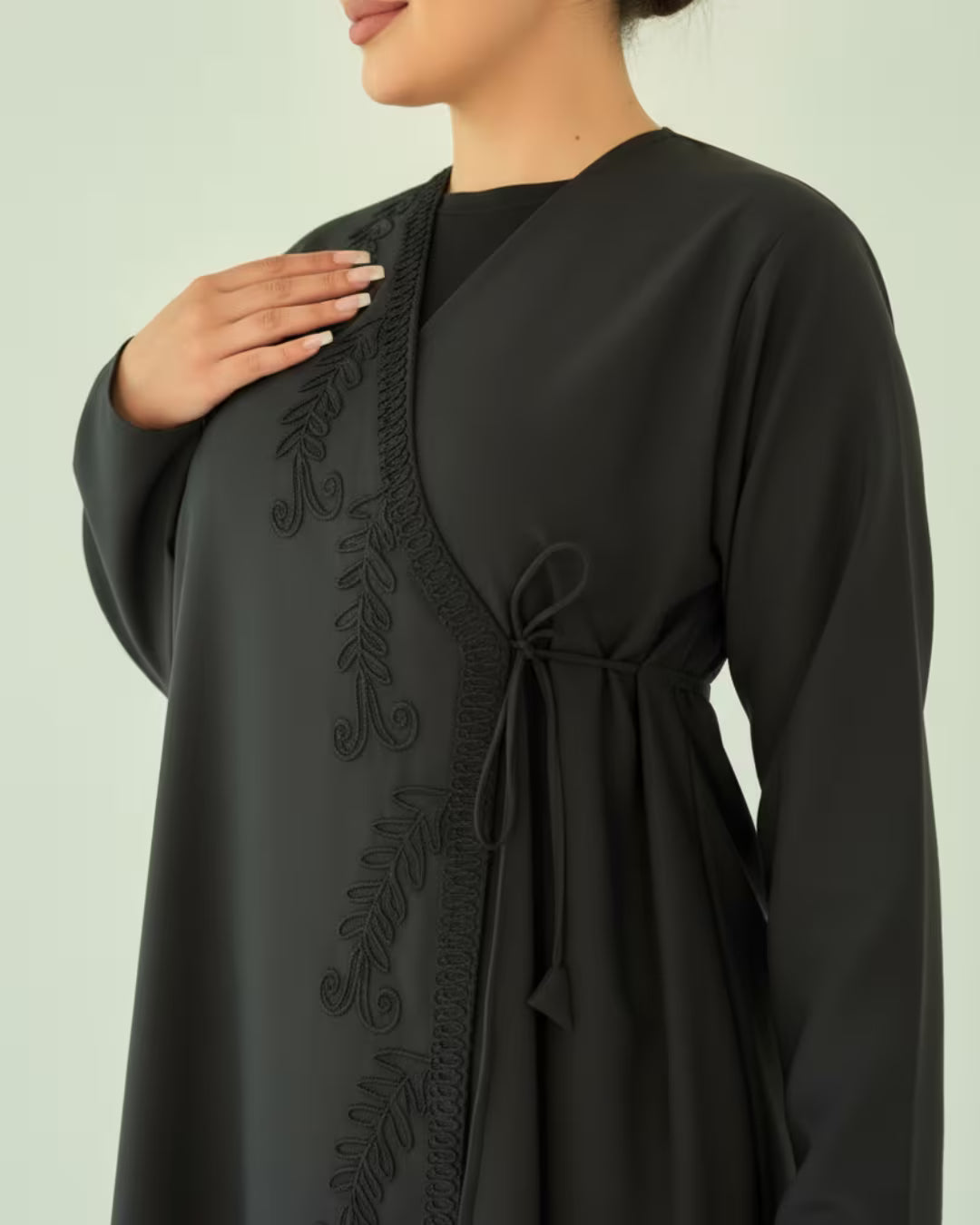 FEE Black Embroidered Side-Tie Abaya