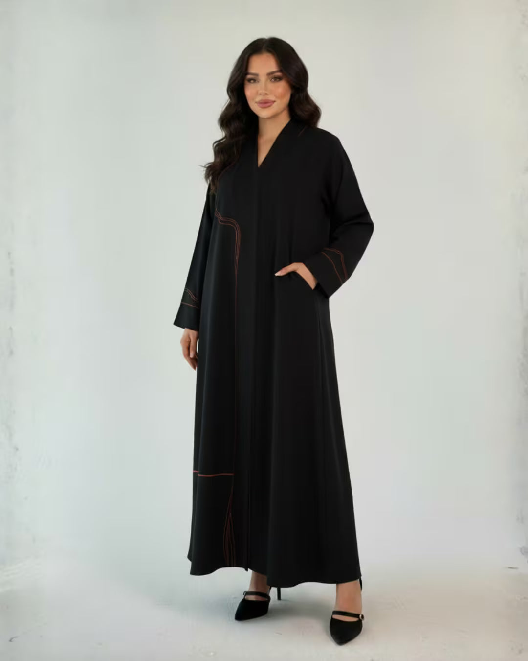 FEE Black Abaya with Orange Contrast Stitching