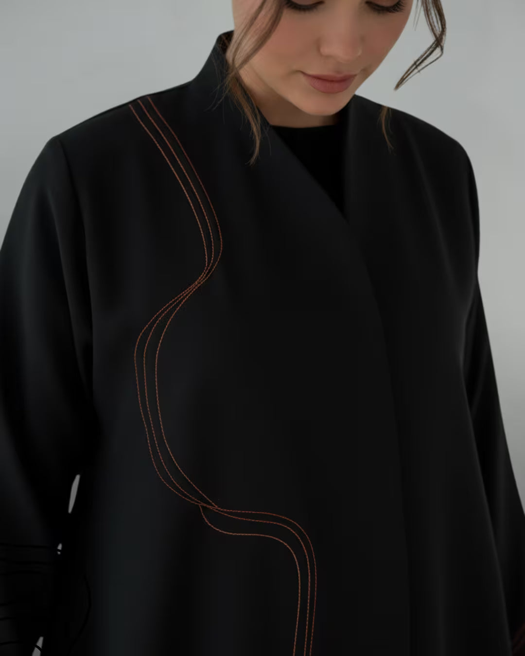 FEE Black Abaya with Orange Contrast Stitching